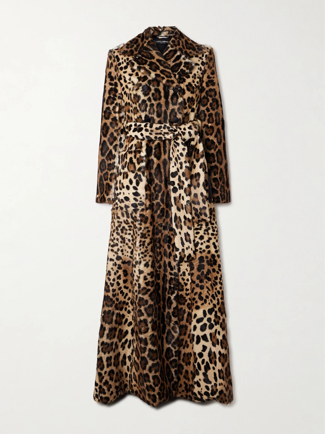 Belted Double-breasted Leopard-print Goat Hair Coat - 1