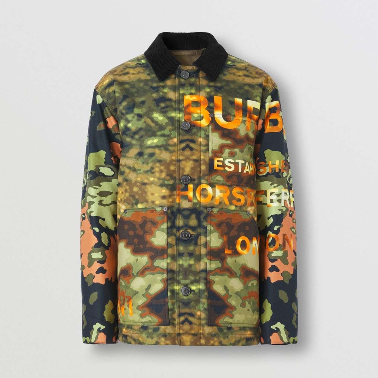 Corduroy Collar Camouflage Print Cotton Overshirt - 1