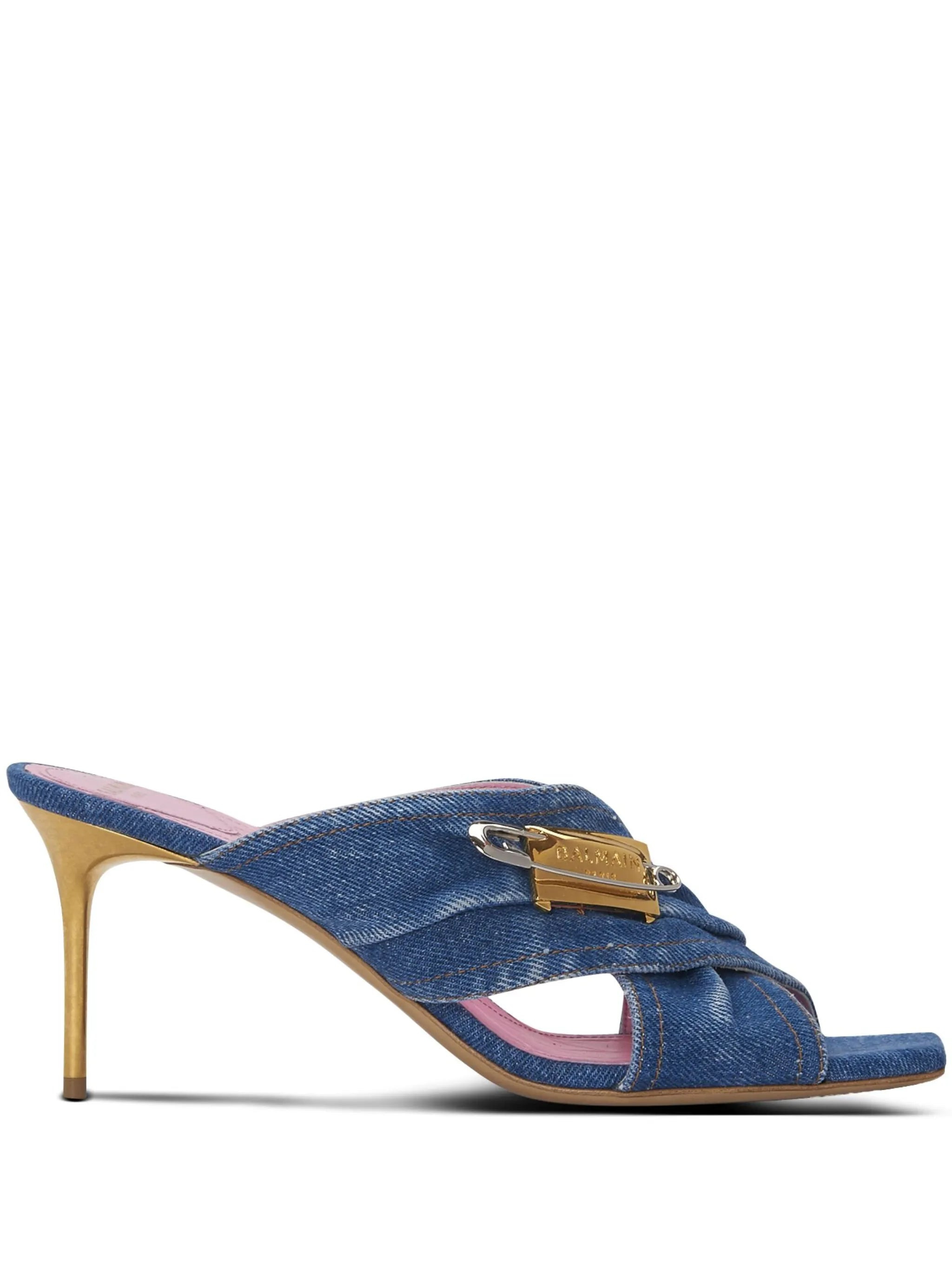 saftey-pin denim mules - 1