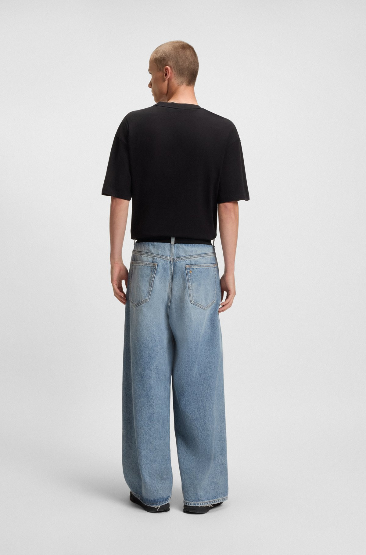OVERSIZE-FIT JEANS IN BLUE DENIM WITH JERSEY WAISTBAND - 4
