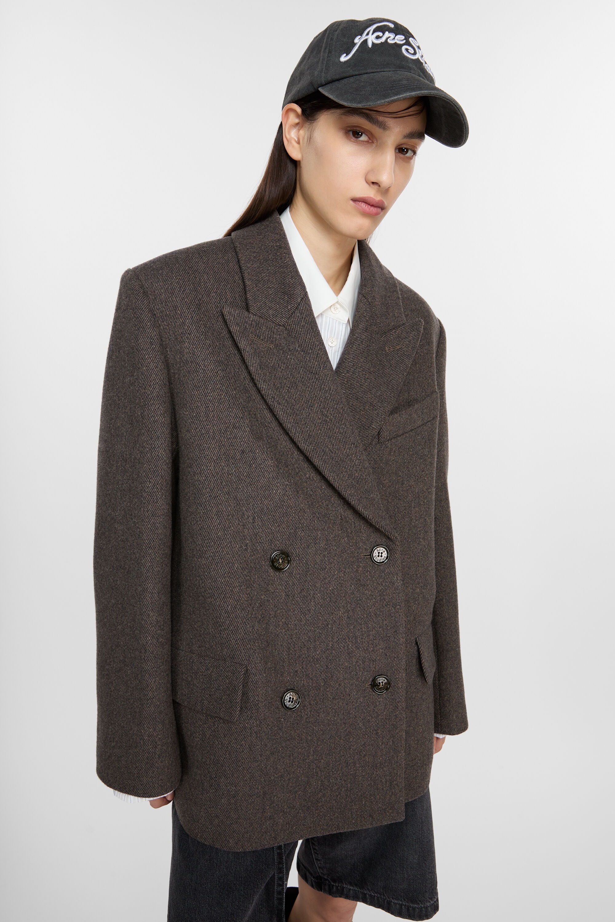 Double-breasted twill jacket - Brown melange - 6