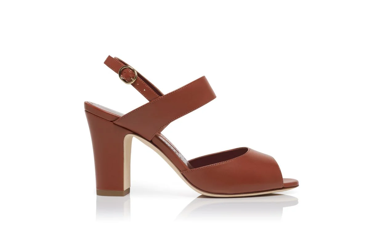 Brown Nappa Leather Slingback Sandals - 1