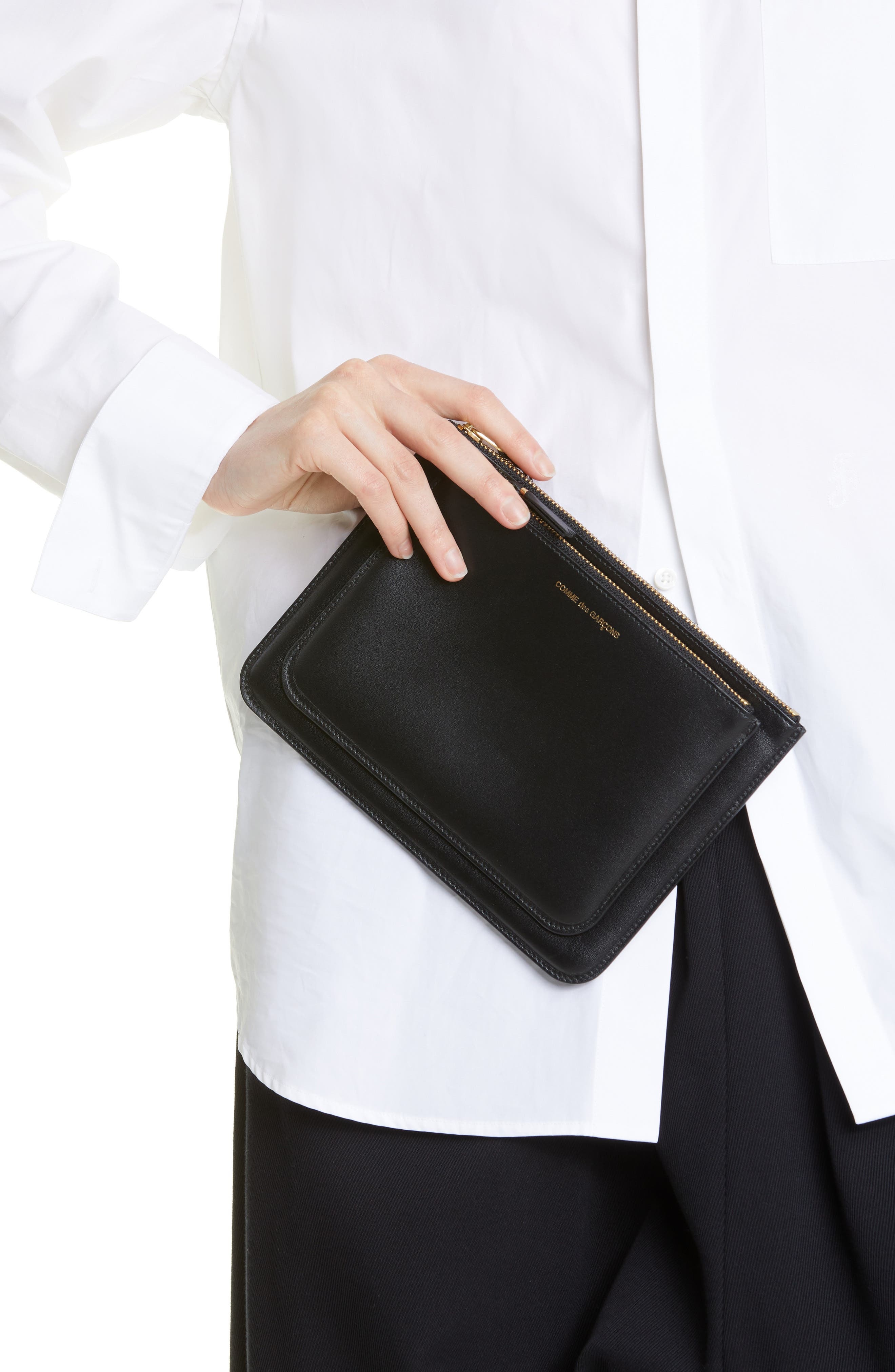 Outside Pocket Leather Zip Pouch - 3