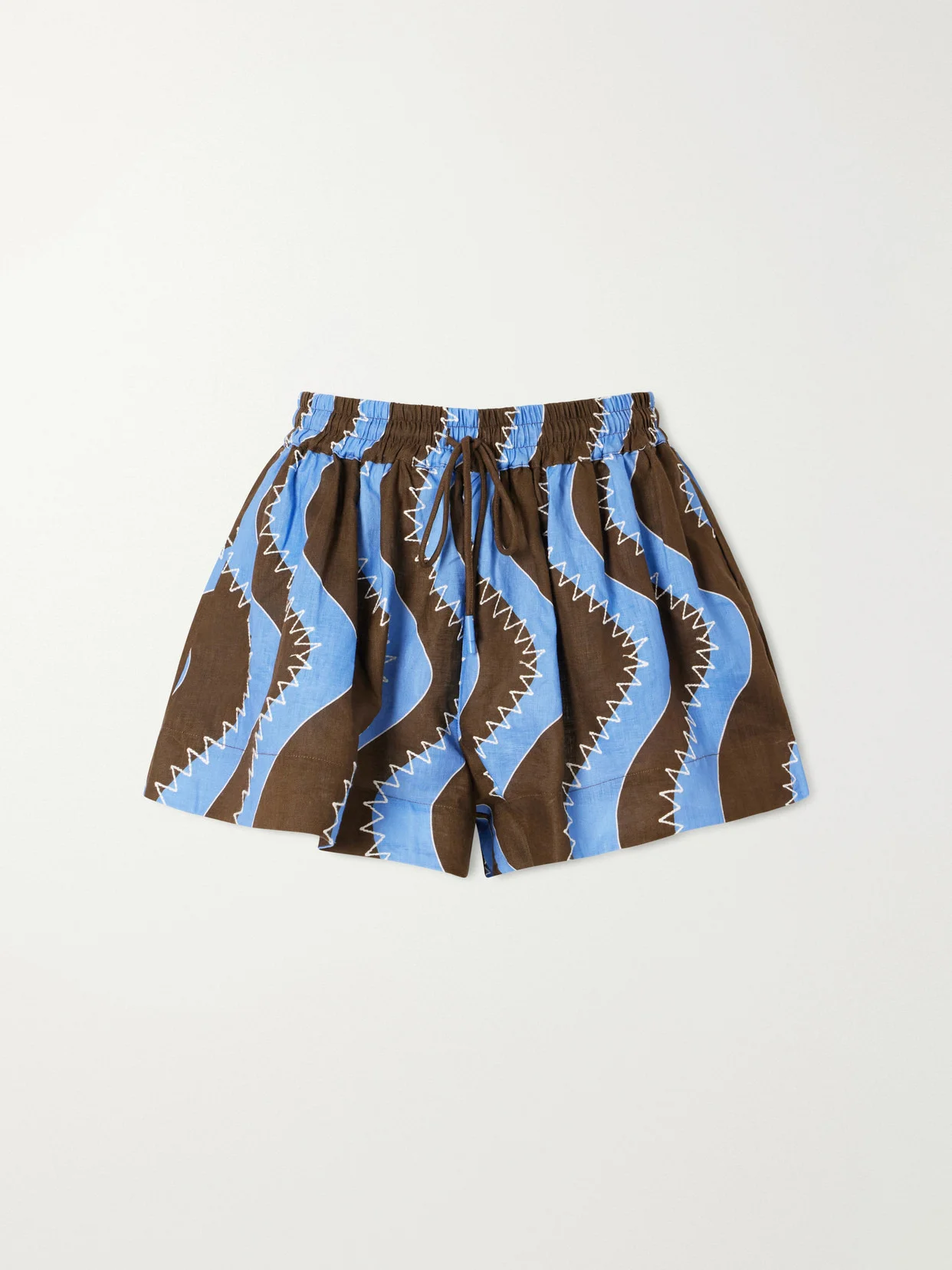 Frankie Printed Embroidered Linen Shorts - 1