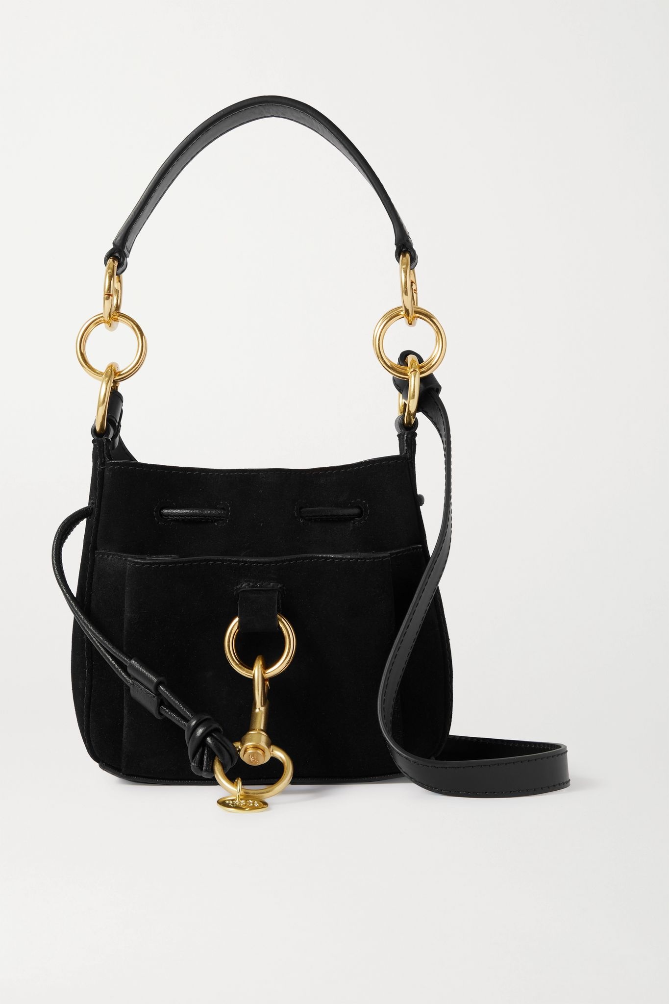 Tony small suede and textured-leather bucket bag - 1