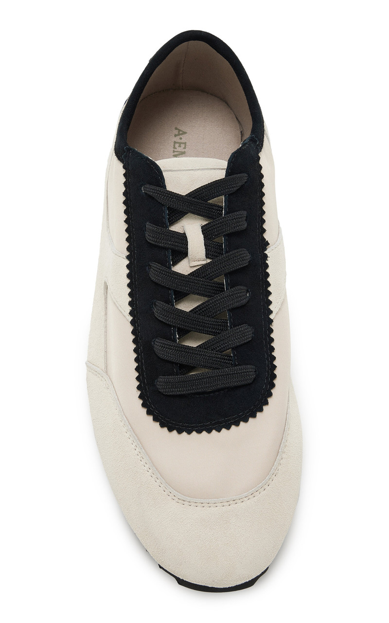A.EMERY Adams Suede-Trimmed Mesh Sneakers black/white outlook
