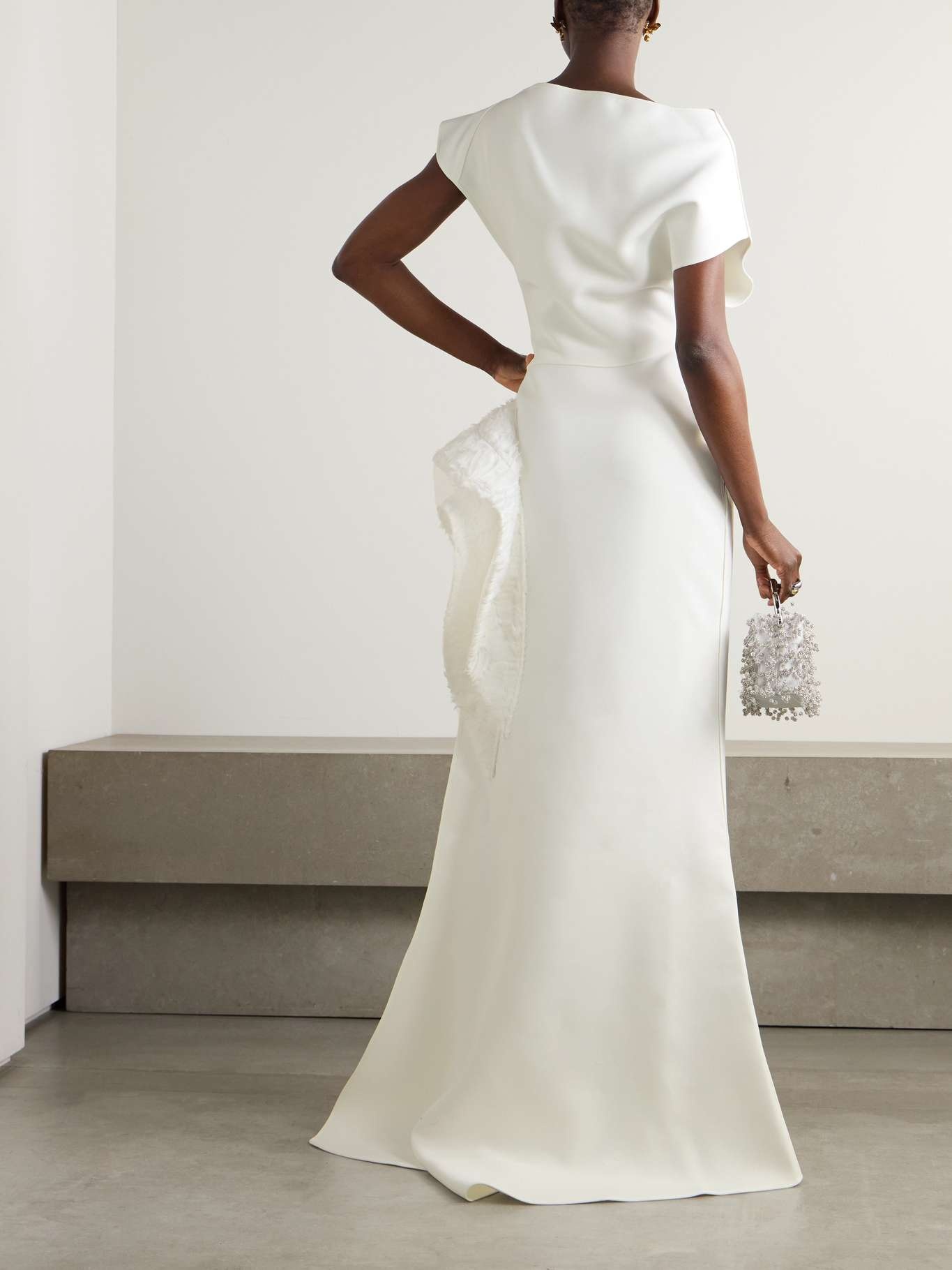 Wishing asymmetric ruffled tulle-trimmed crepe gown White - 3