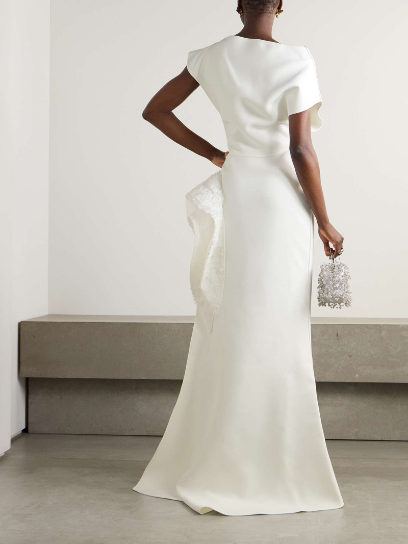 Wishing asymmetric ruffled tulle-trimmed crepe gown White 3