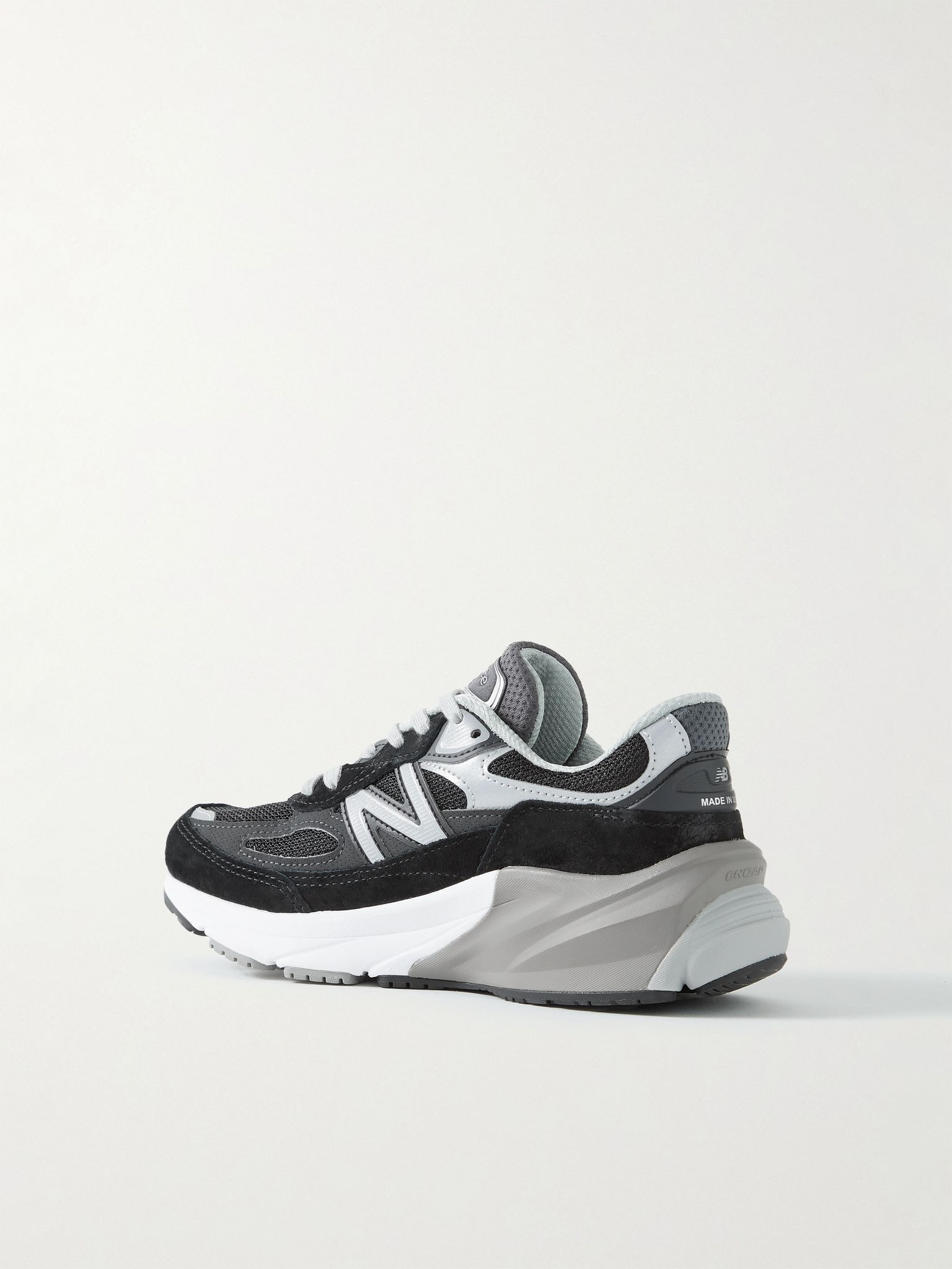 Made in USA 990v6 leather-trimmed mesh and suede sneakers Black - 3