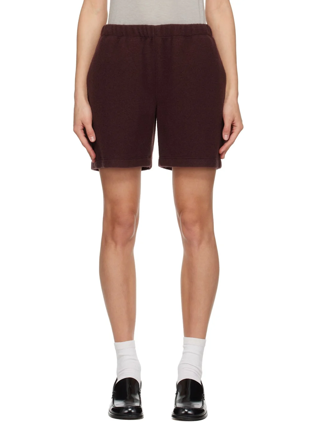 SSENSE Exclusive Burgundy Fleece Shorts - 1