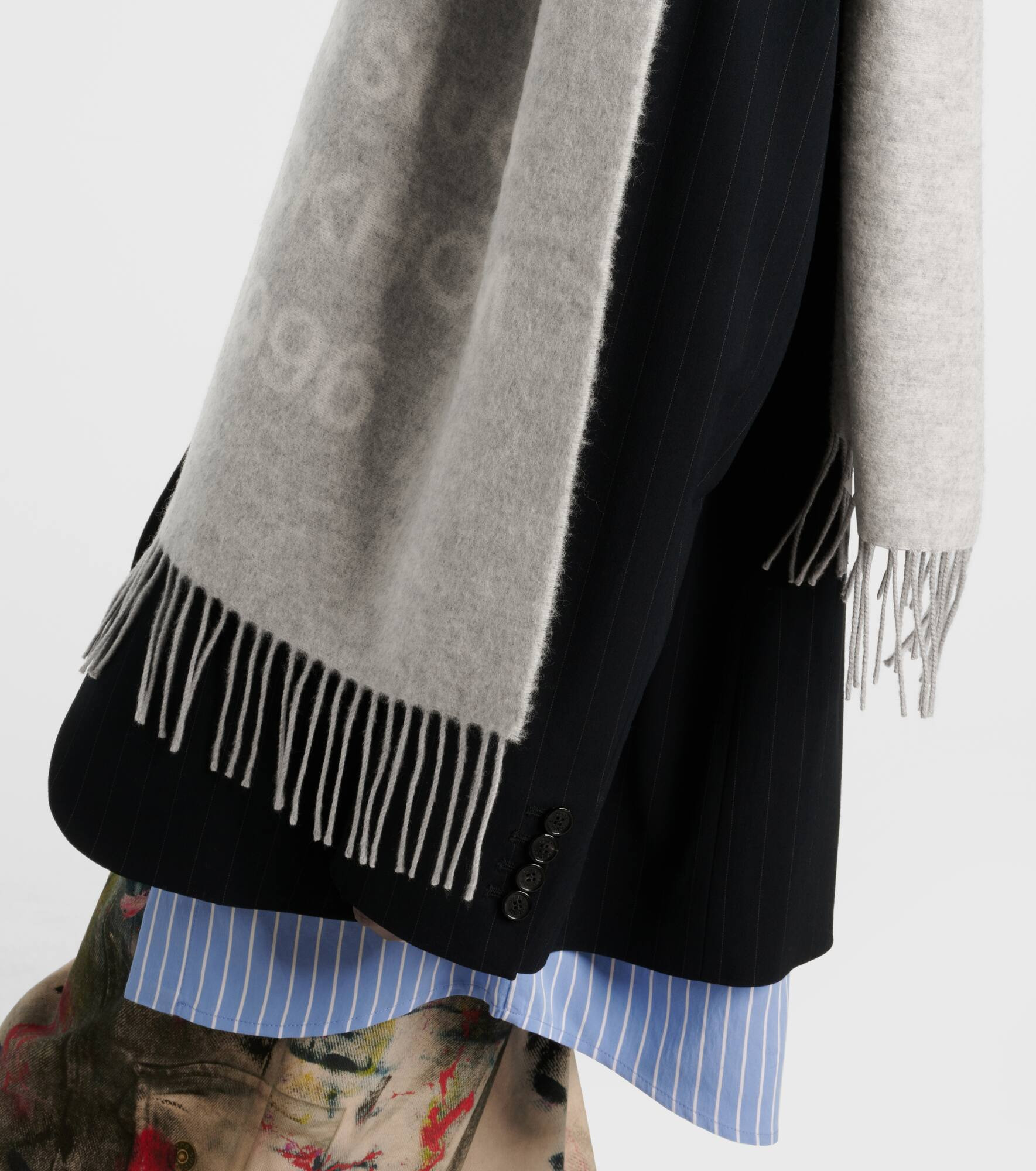 Fringed logo wool jacquard scarf - 3