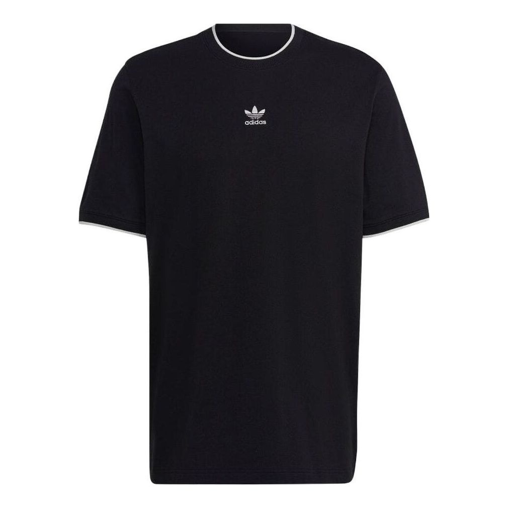 Men's adidas originals Solid Color Logo Casual Round Neck Short Sleeve Black T-Shirt HK7305 - 1