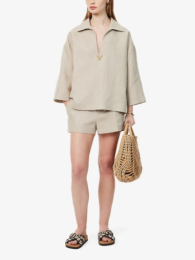 Valentino Woven-texture mid-rise linen shorts outlook