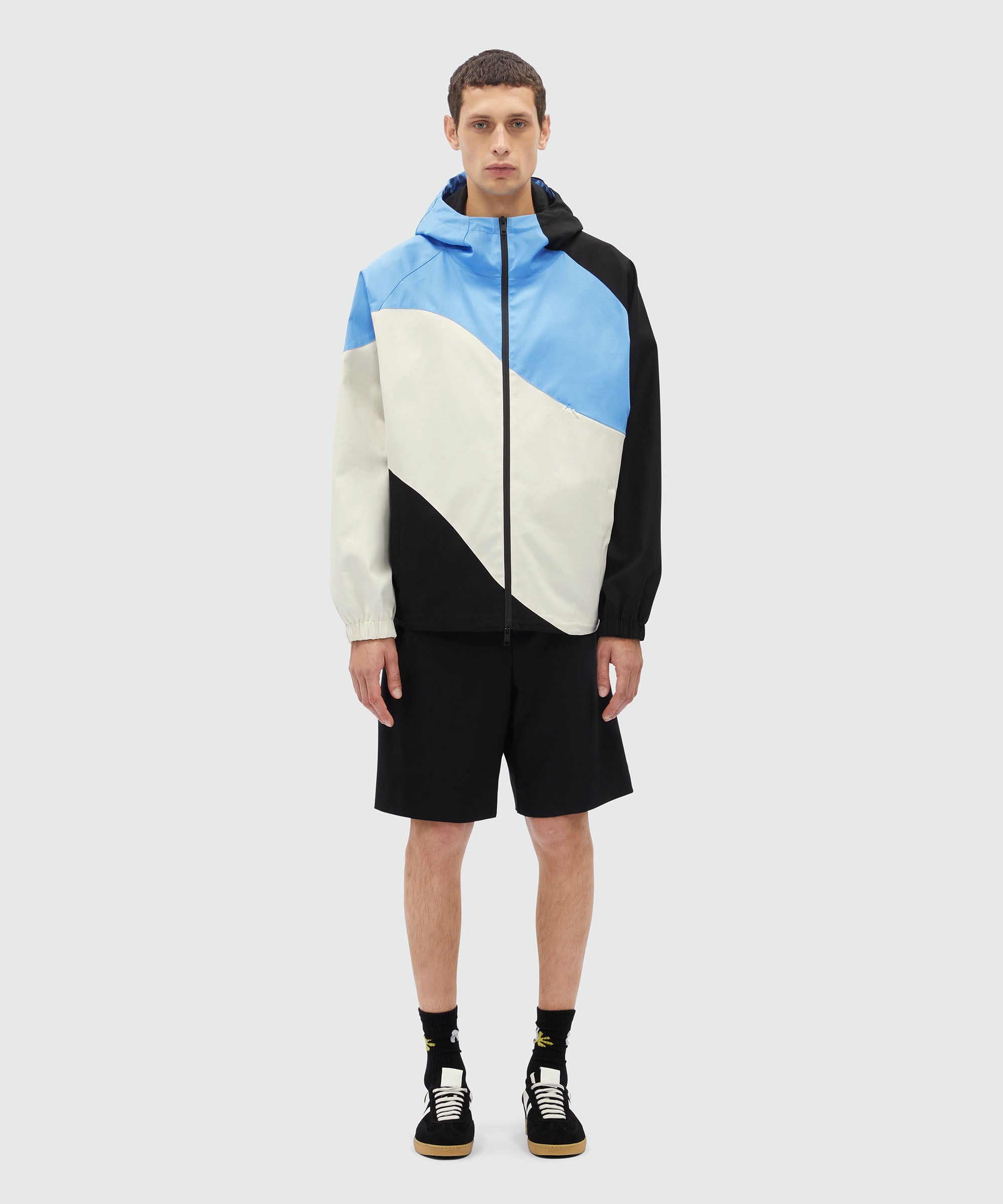 Gabardine hooded jacket with "Tidal Wave" motif - 2