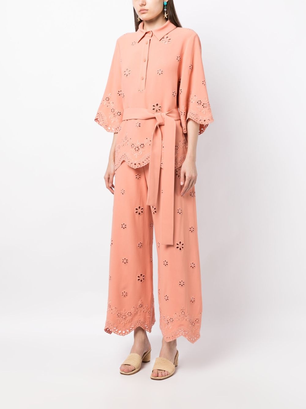 embroidered cady tied-waist blouse - 3