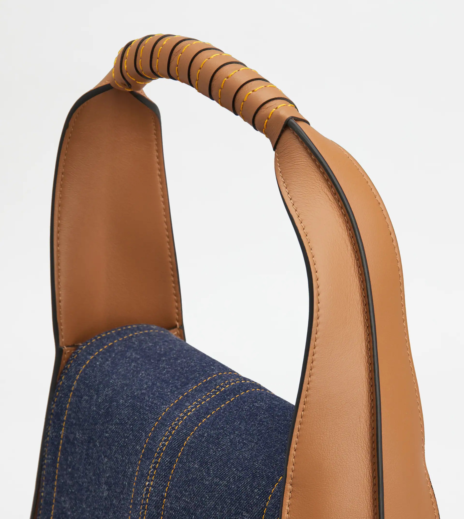 TIMELESS BAG IN LEATHER AND DENIM MINI - BROWN, BLUE - 4