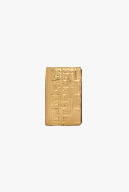 Golden debossed high-shine leather passport holder with Balmain monogram - 1