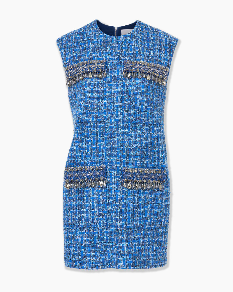 Tweed Shift Dress with Raindrop Embroidery 1