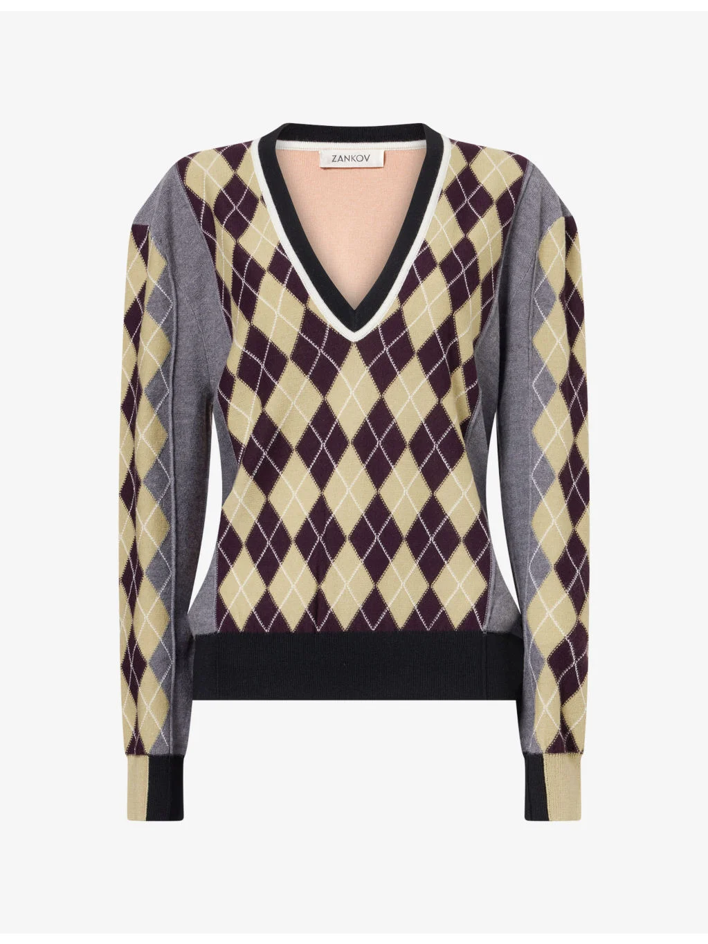 V-Neck Geometric-Pattern Wool Jumper - 1