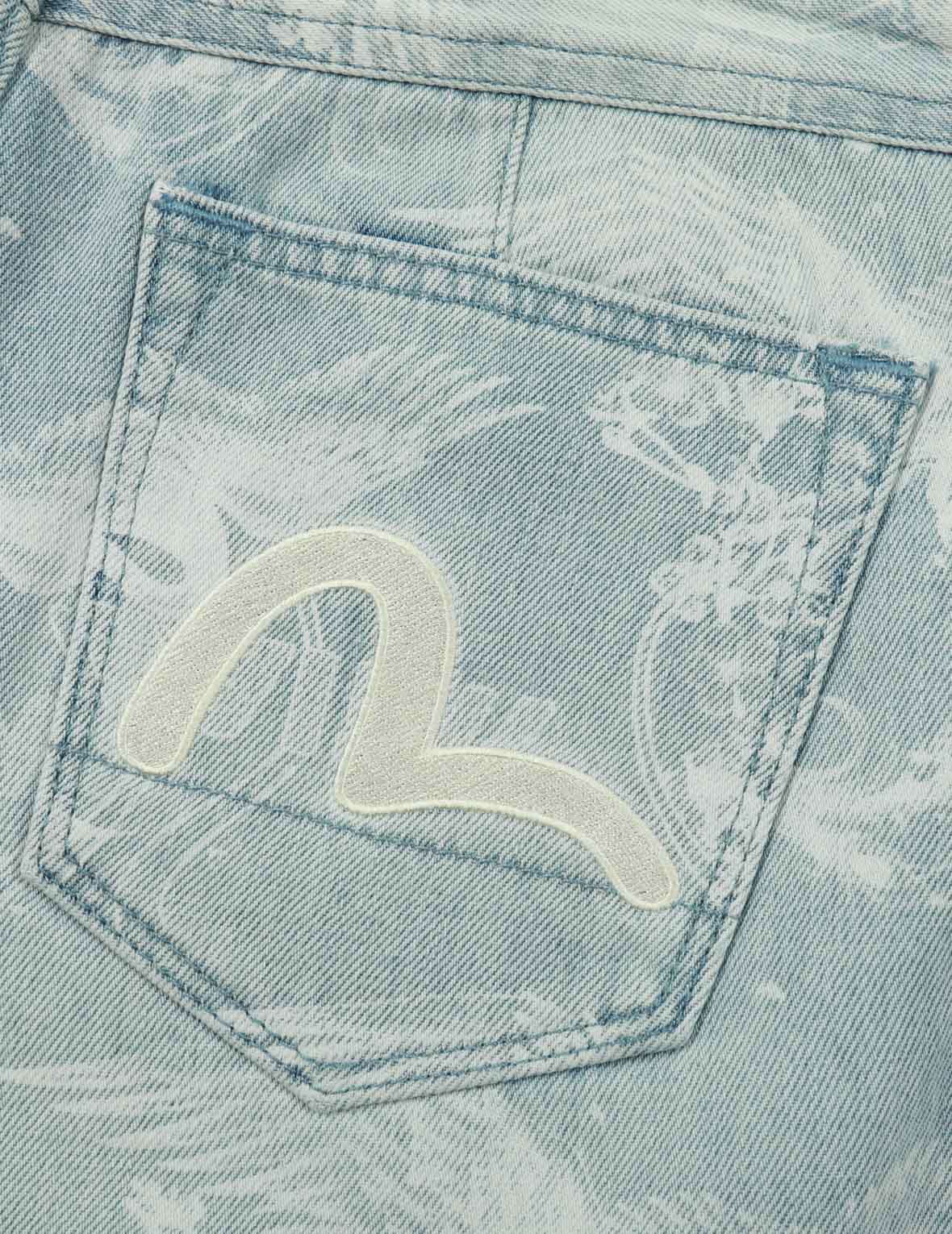 LASER-PRINT ALLOVER PEACOCK DENIM TAPER JEANS - 11