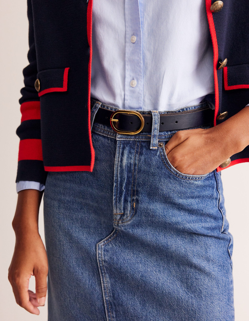 BODEN Classic Leather Belt-Navy outlook