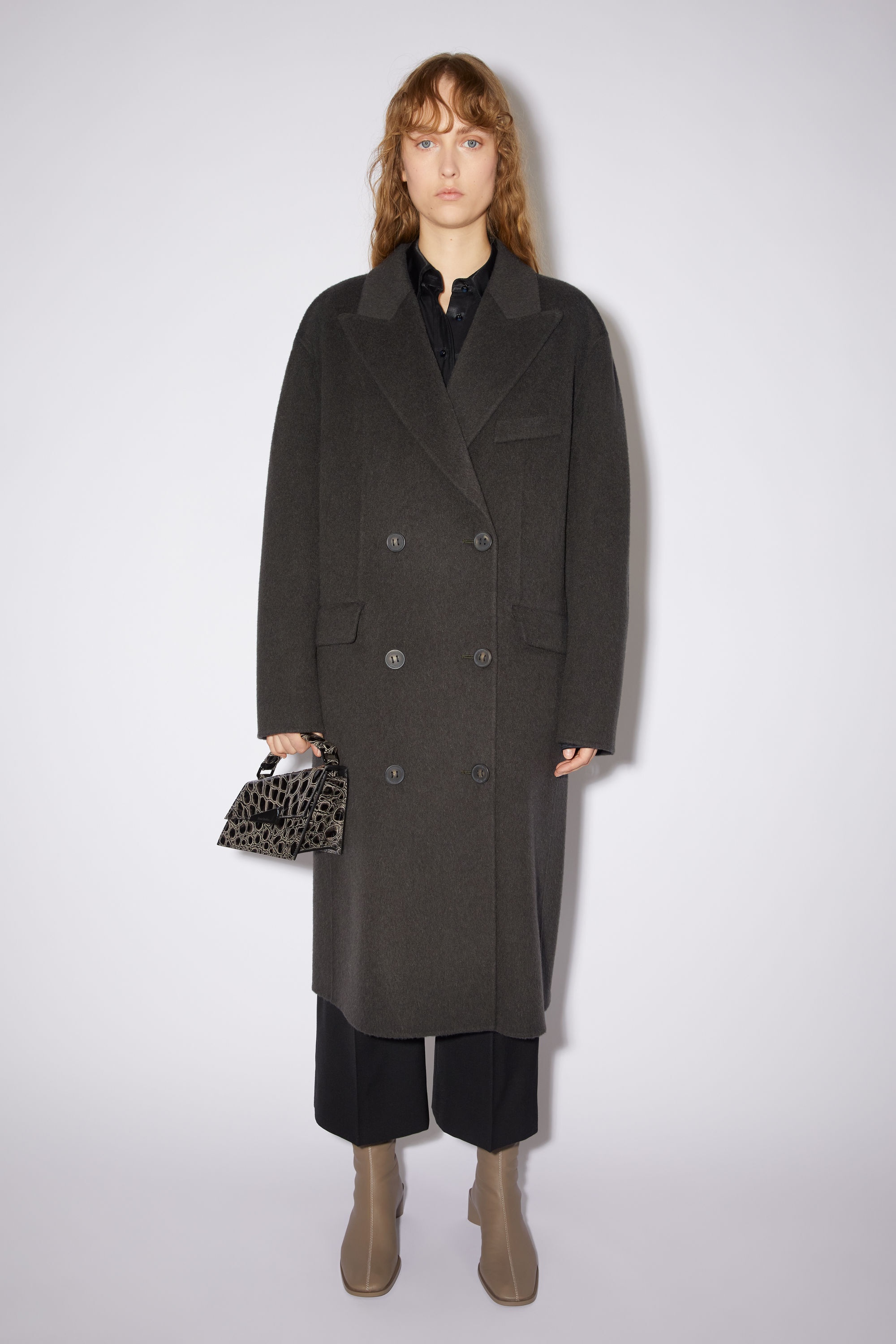 【関税・送料込み】ACNE STUDIOS Woman Coat Black Acne Studios Wrap coat - Charcoal Grey | REVERSIBLE
