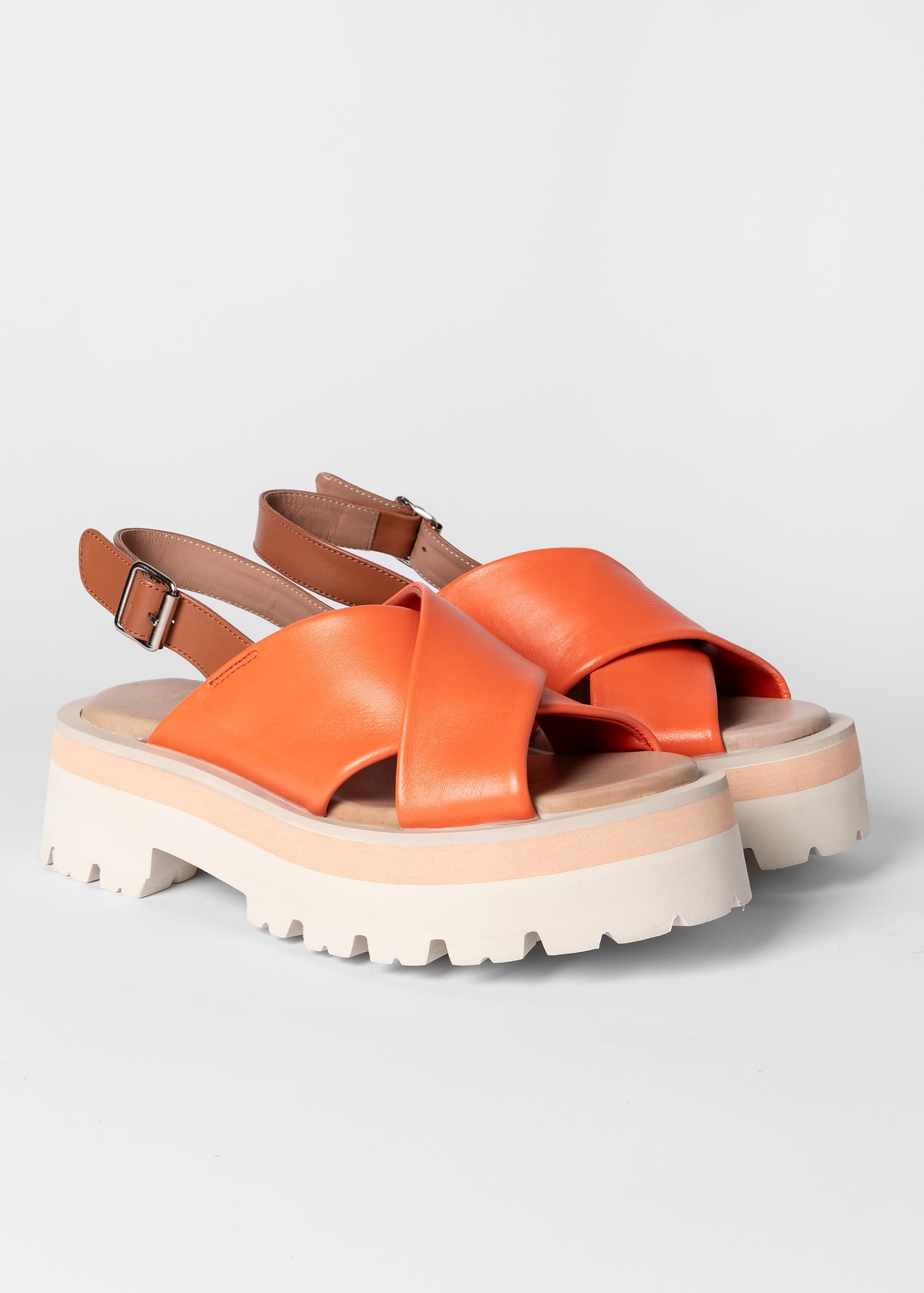 Orange 'Logan' Leather Platform Sandals - 3