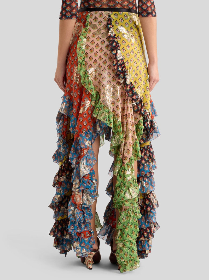 SHORT SILK SKIRT WITH RUFFLE AND TIE-INSPIRED MOTIF 5