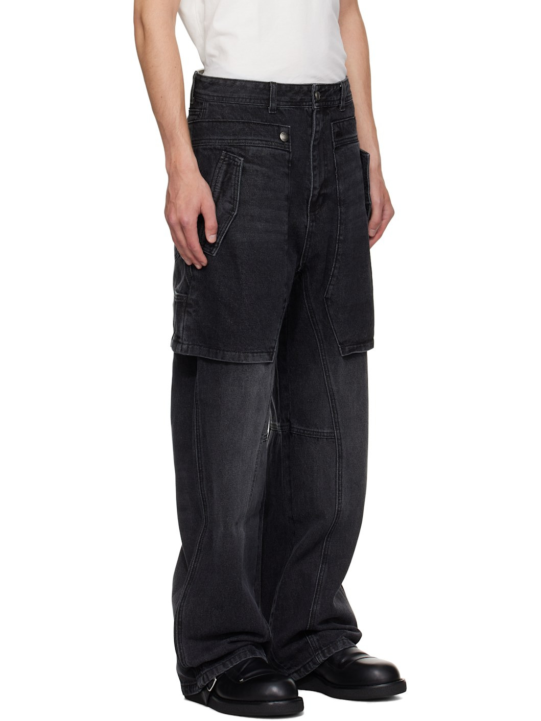 Black Raptor Layered Wide-Leg Jeans - 2