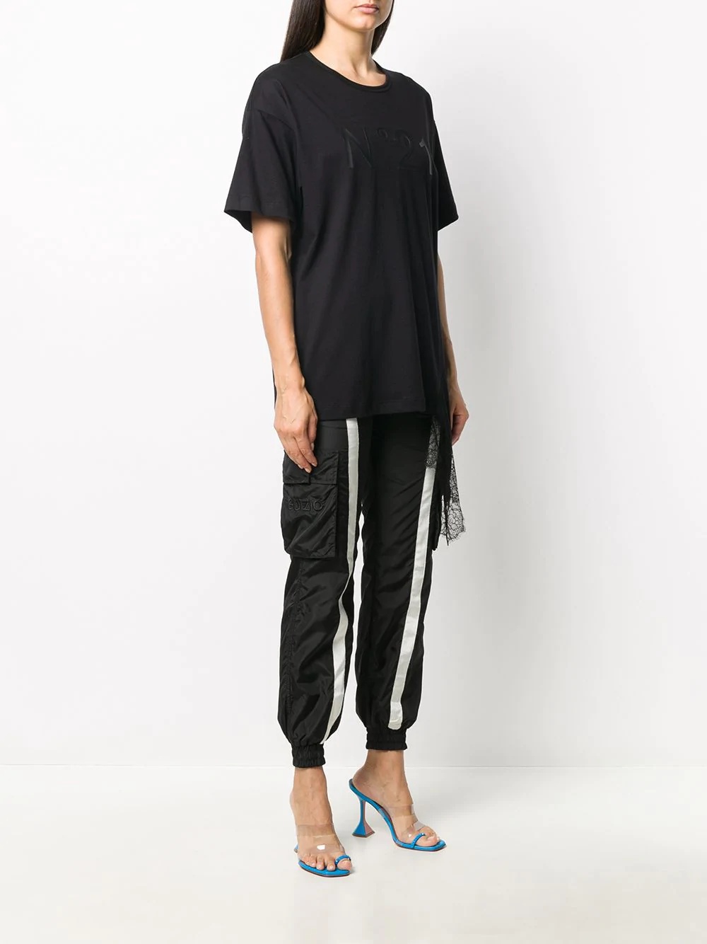 asymmetric lace-trim logo T-shirt - 3