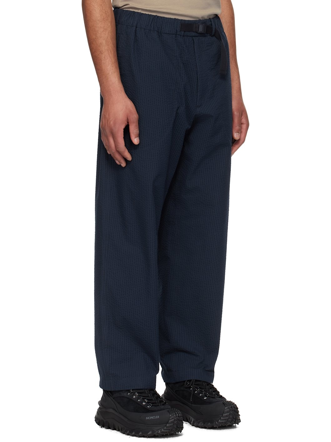 Navy Belted Seersucker Trousers - 2