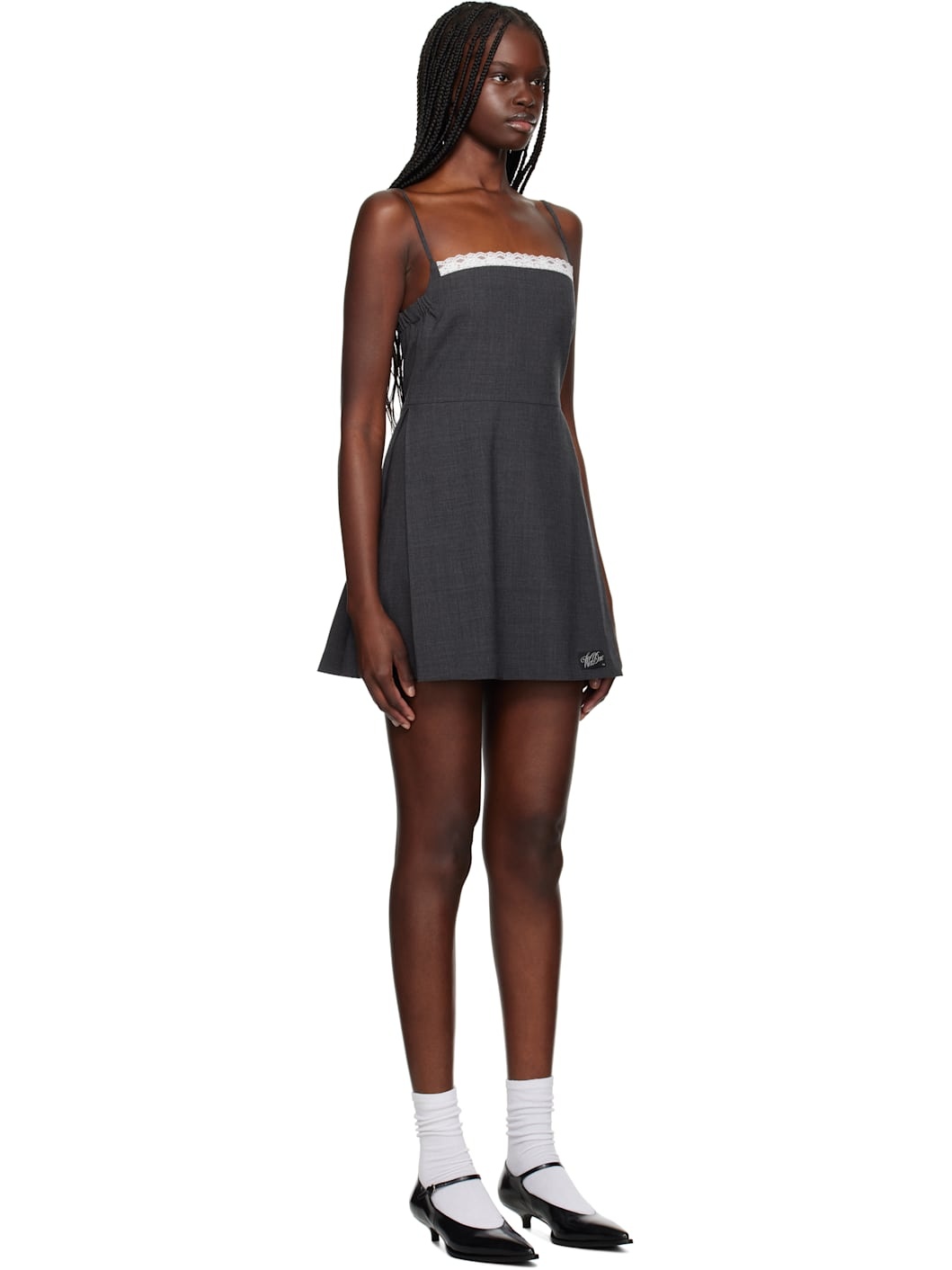 Gray Lace-Detail Wool Minidress - 2