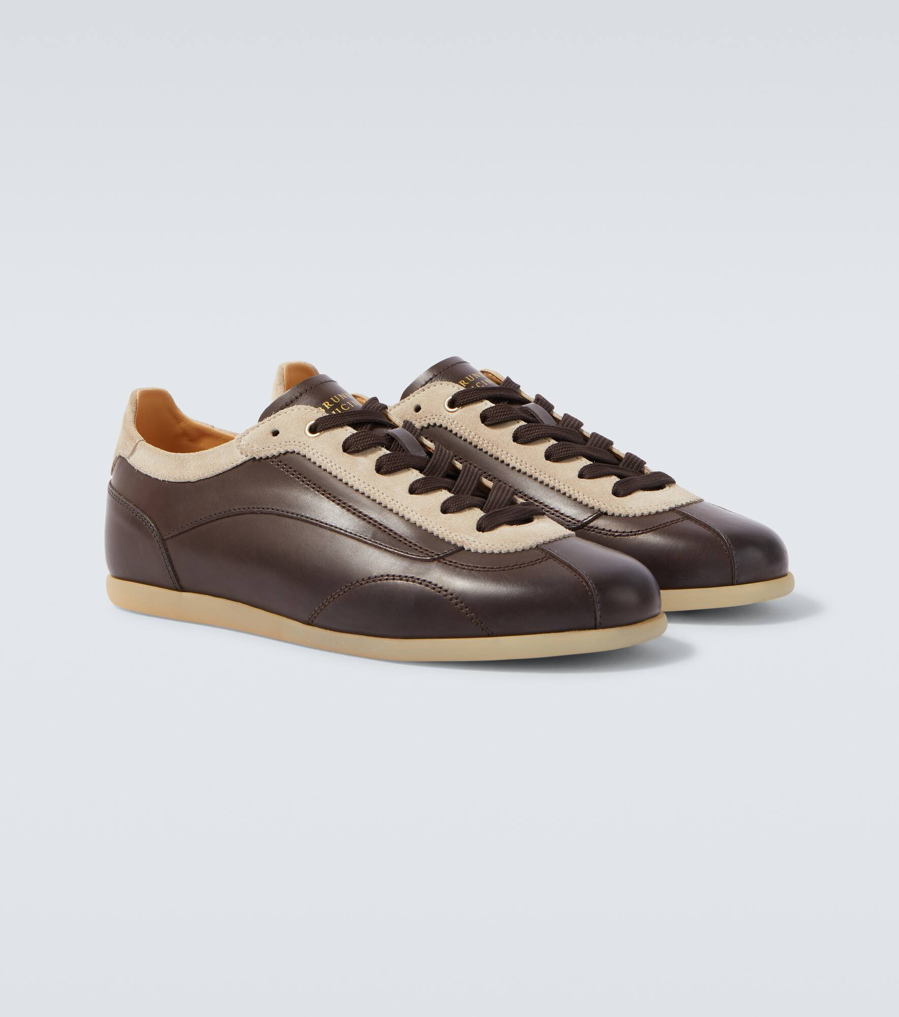 Suede-trimmed leather sneakers - 5