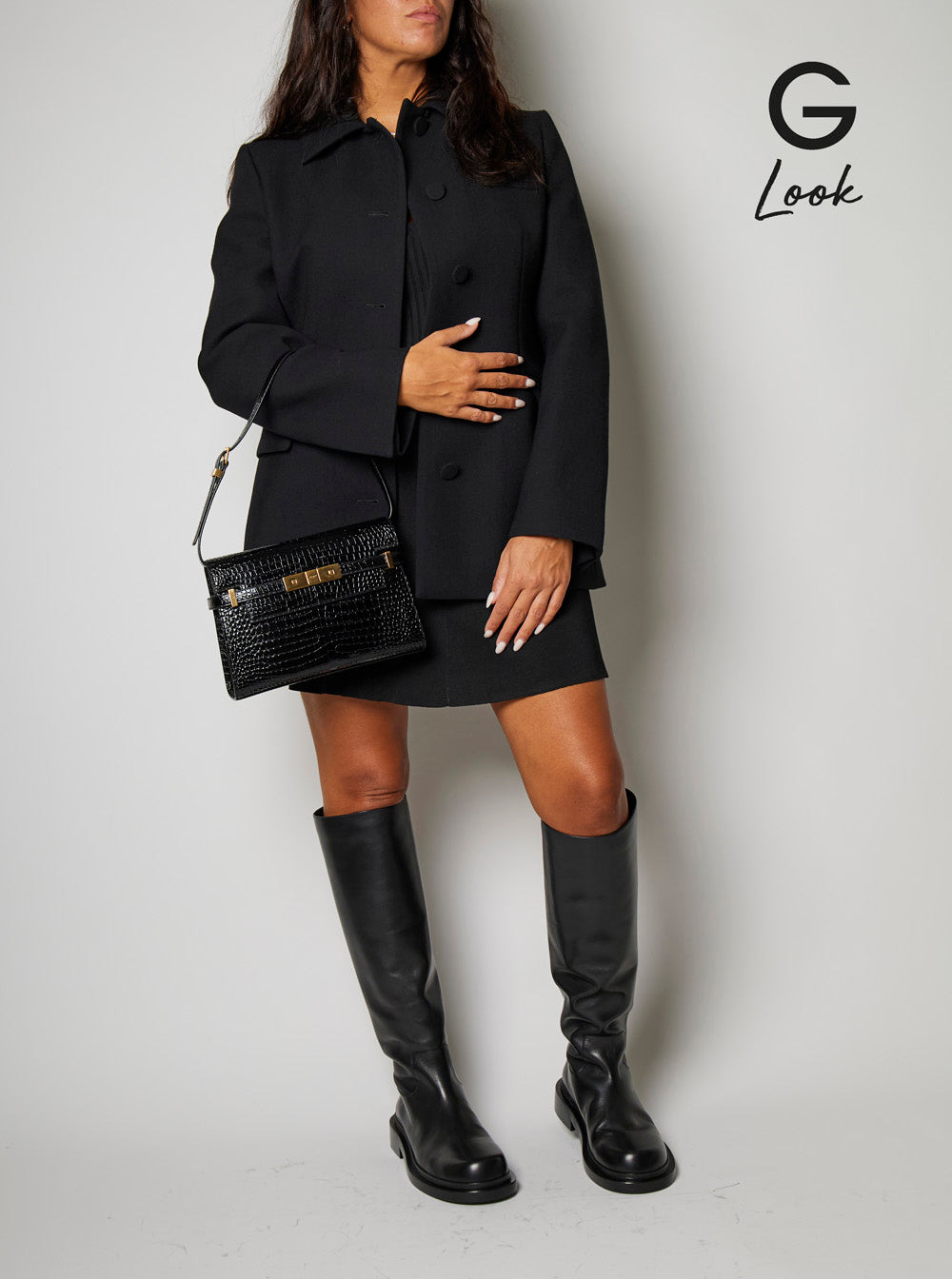 Saint Laurent Women 'Manhattan Small' Black Shoulder Bag In Shiny Croco Embossed Leather Woman - 6