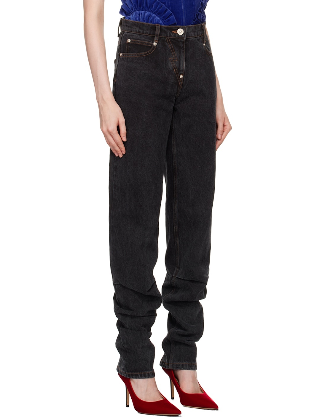 Black Tuck Detail Pegged Jeans - 2