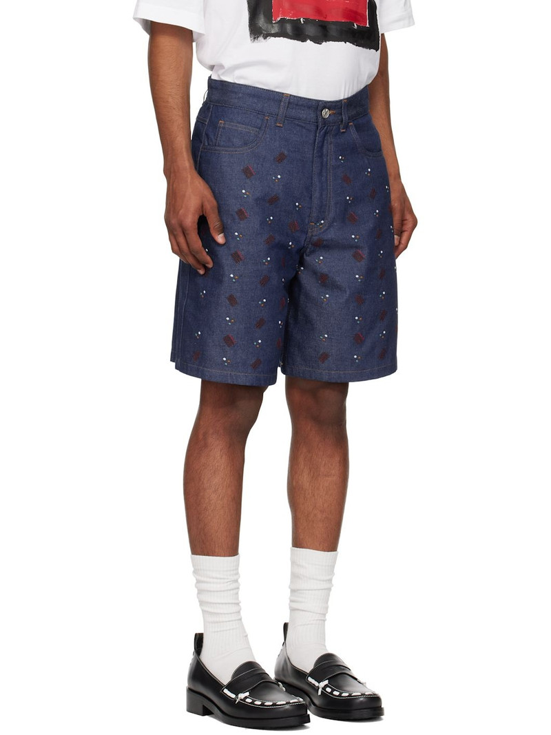 Navy Embroidered Denim Shorts 2