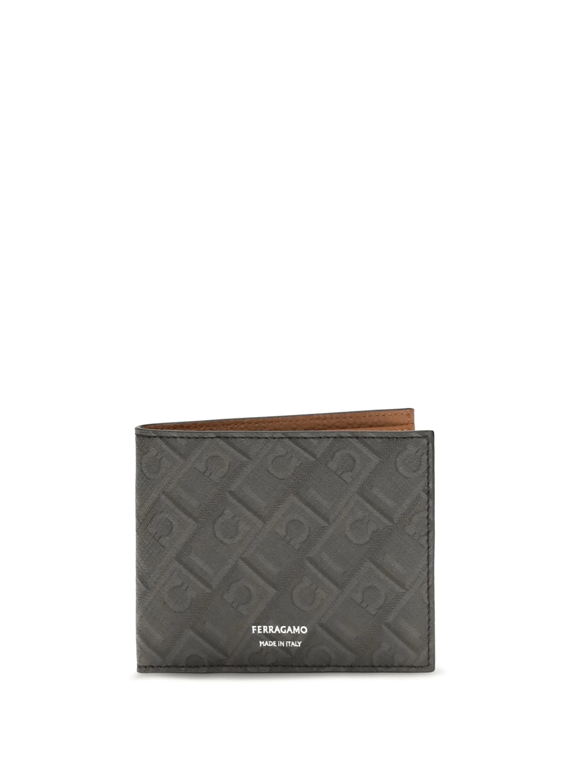 Ferragamo Gancini Monogram Leather Bifold Wallet — Gray - 1