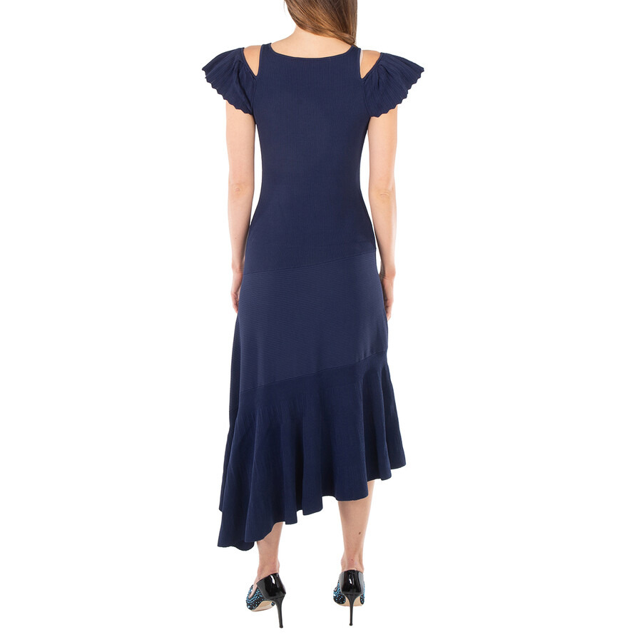 JW Anderson Navy Blue Ribbed Ruffle Dress - 6