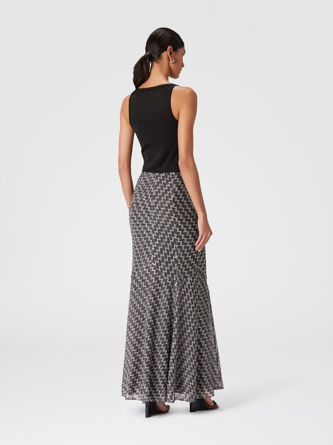 Long flared skirt in zig zag lamé viscose blend - 3