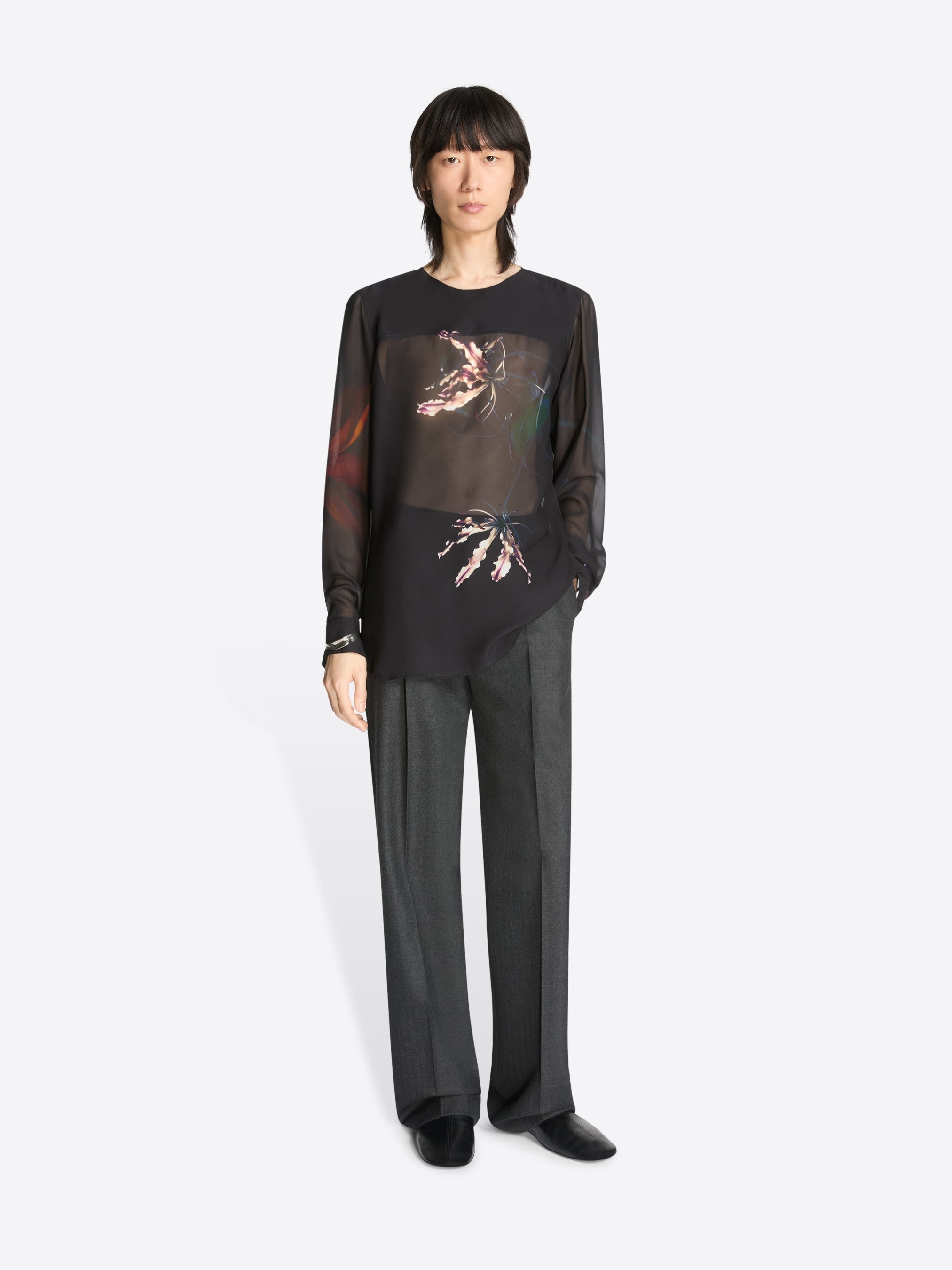 SHEER COLLARLESS SHIRT - 2