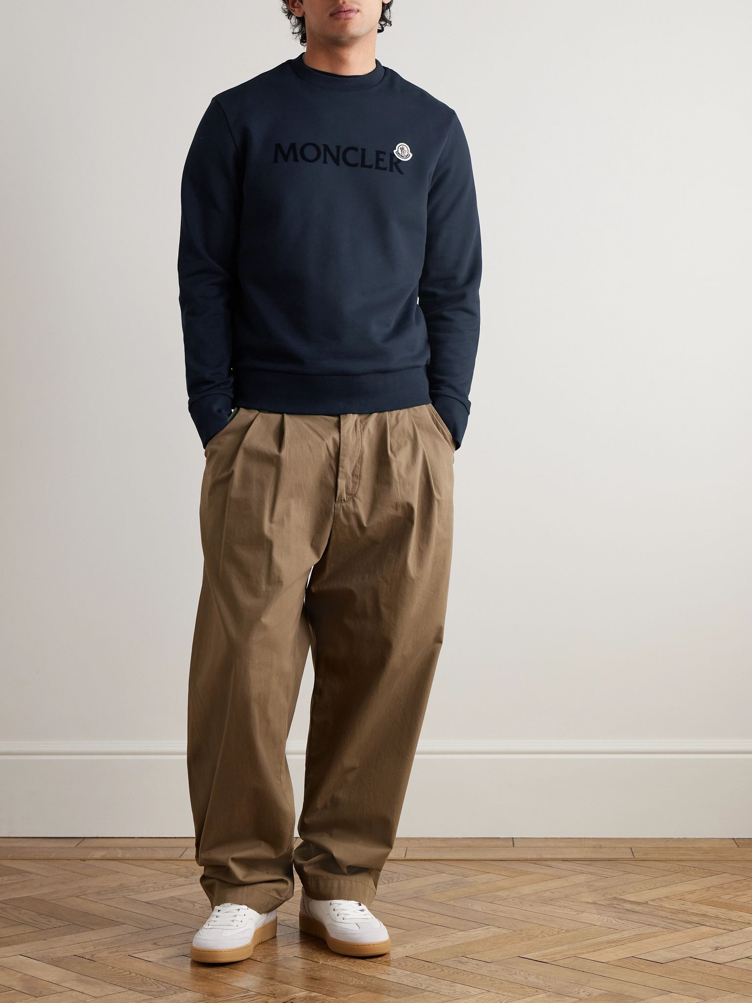 Logo-Flocked Cotton-Jersey Sweatshirt Navy - 2