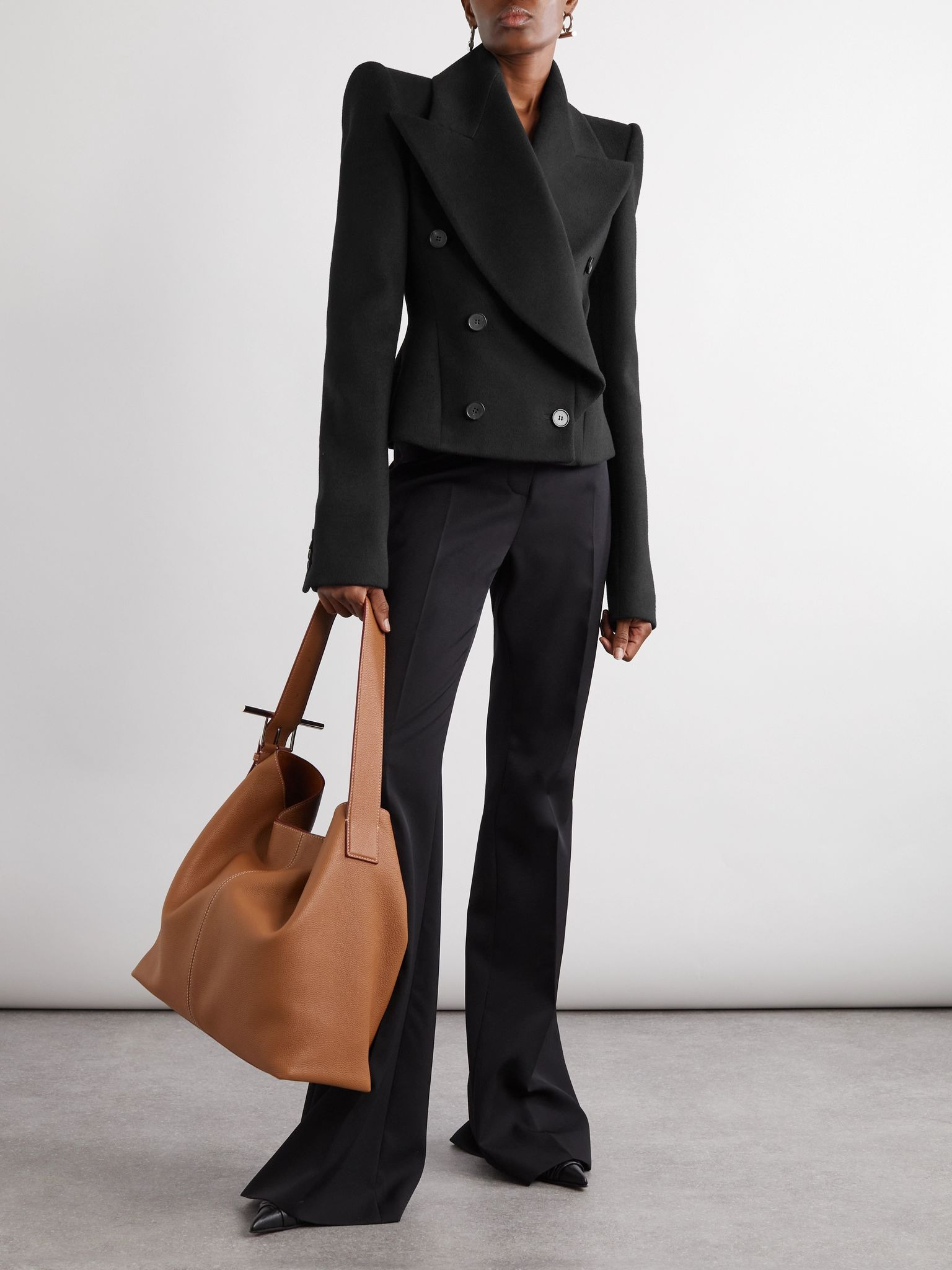 Double-breasted wool and cashmere-blend blazer Black - 2