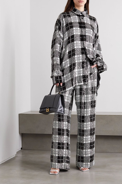 BALENCIAGA Checked sequined tulle wide-leg pants outlook