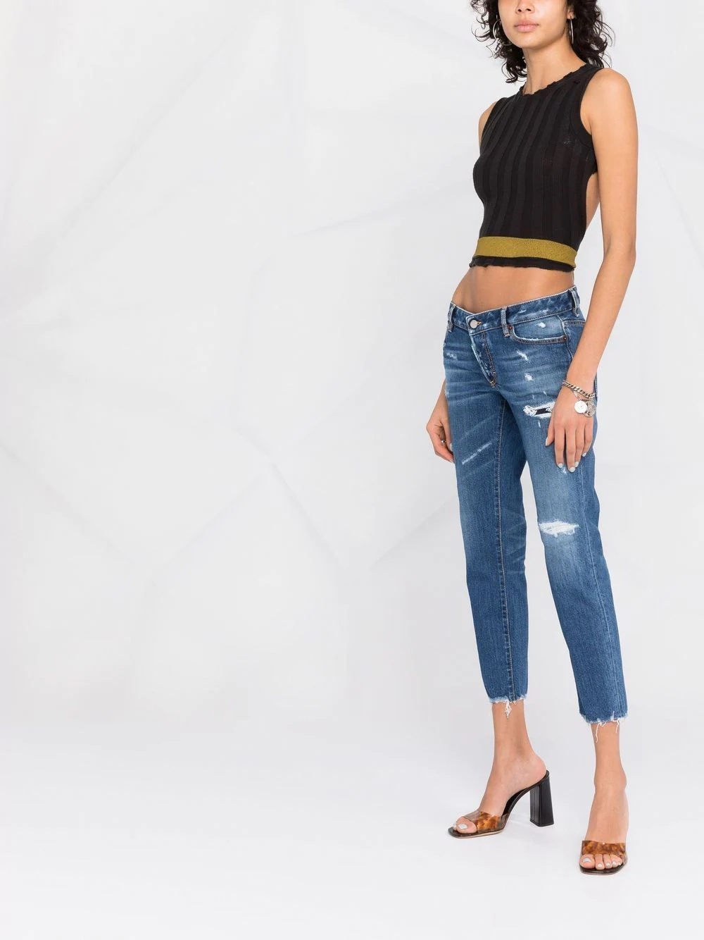 distressed cropped jeans - 4