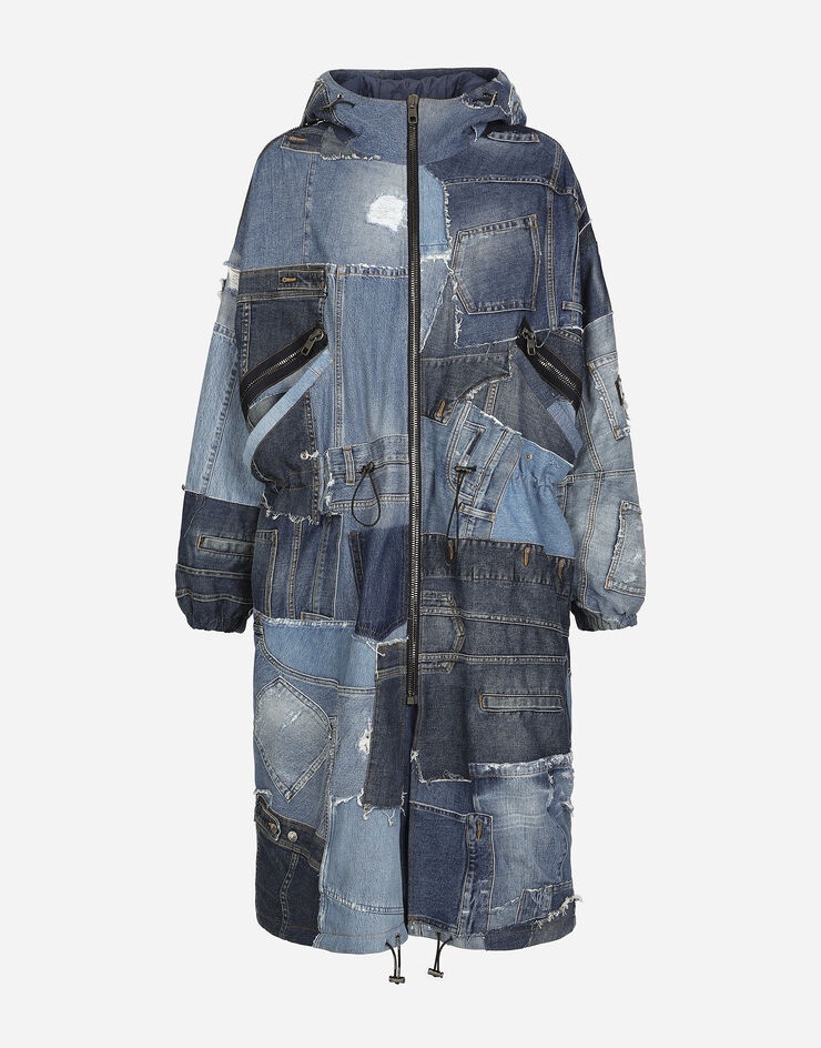 Stretch patchwork denim trench coat - 1