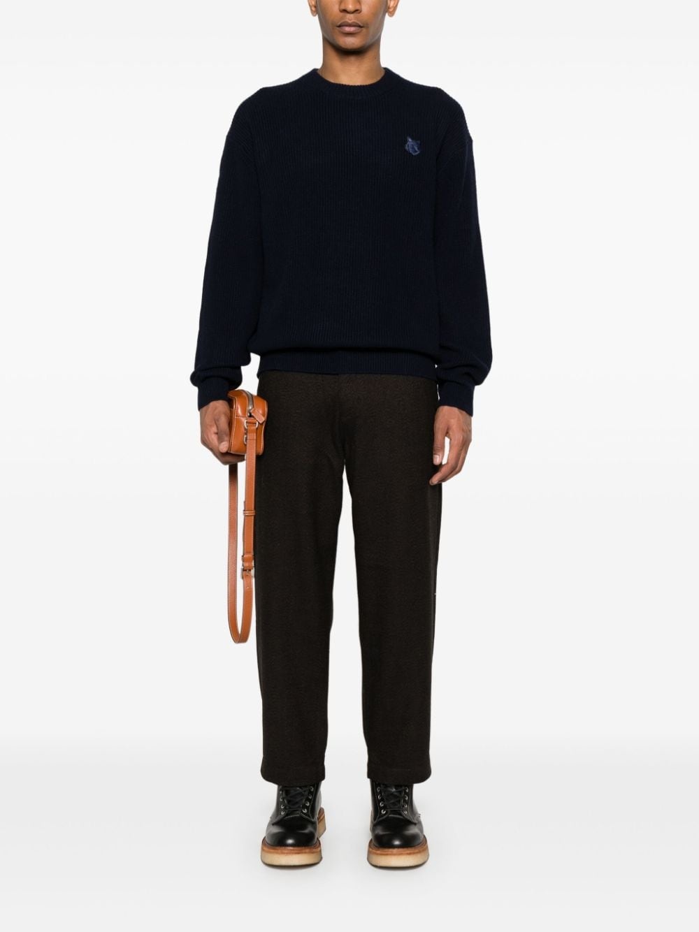 Bold Fox Head-patch ribbed sweater - 2