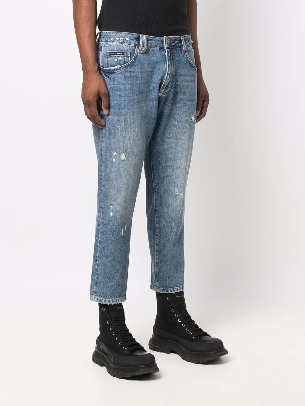 logo-print cropped jeans - 3