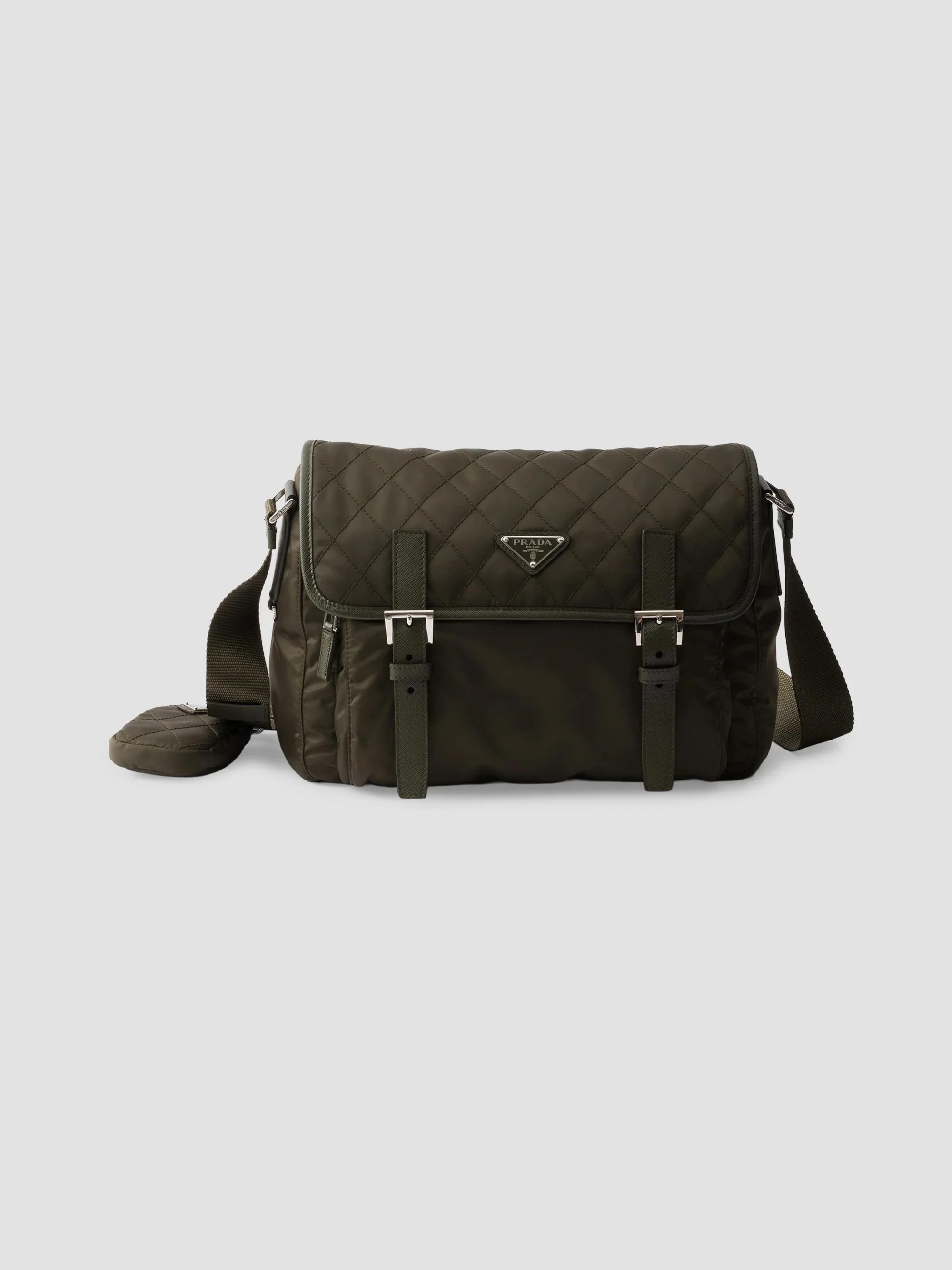 Women's Large Quilted Nylon Shoulder Bag - Green - 1