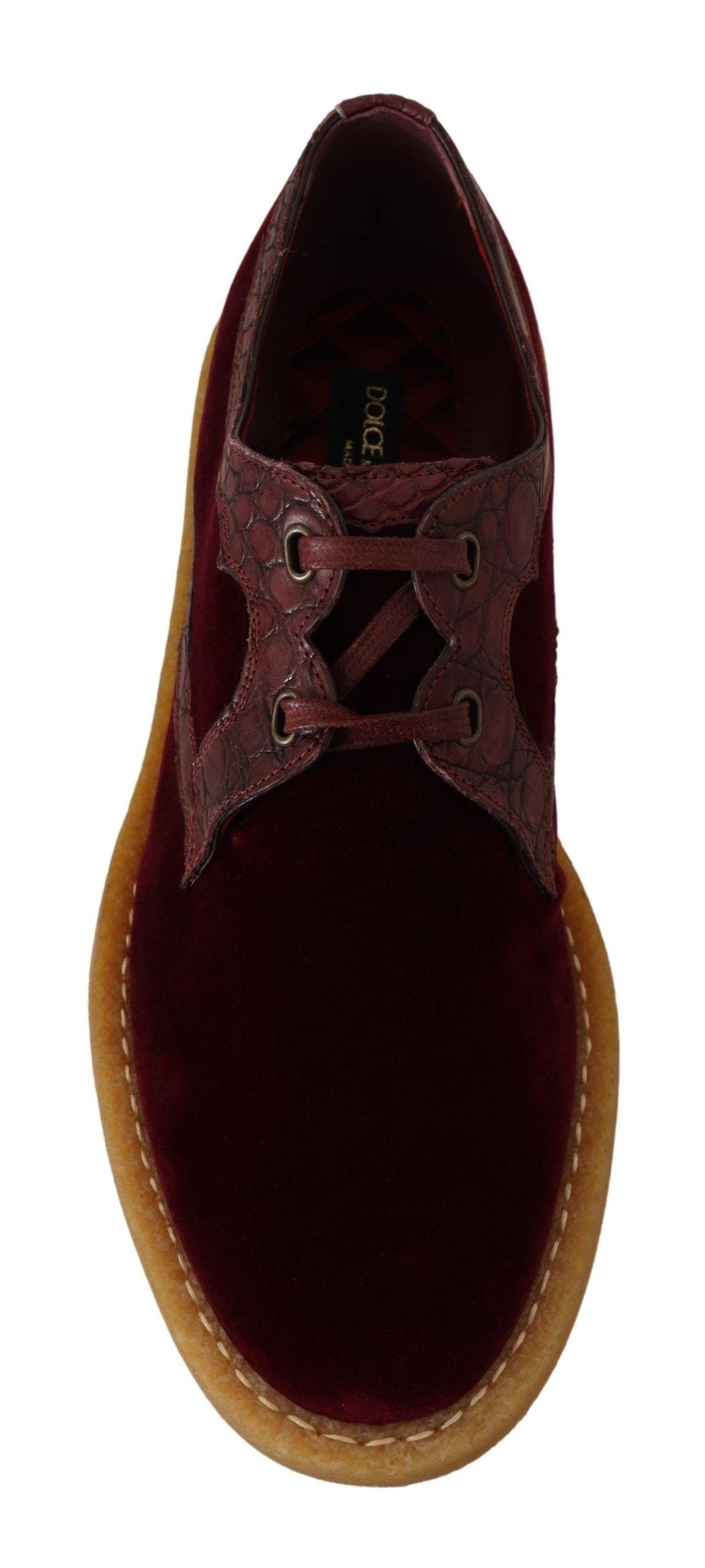 Dolce & Gabbana Bordeaux Velvet Exotic Leather Shoes - 6