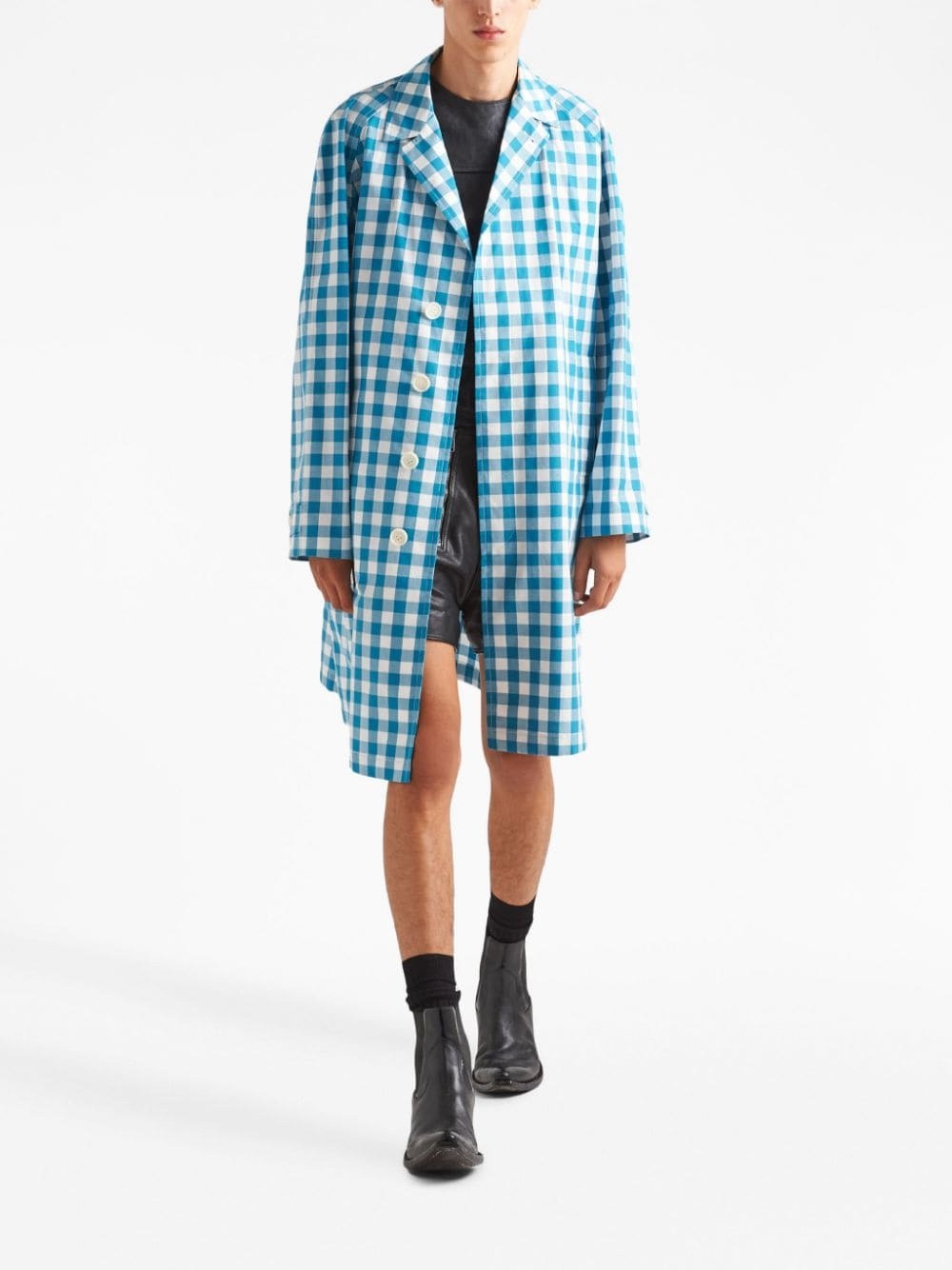 gingham-check cotton coat - 2